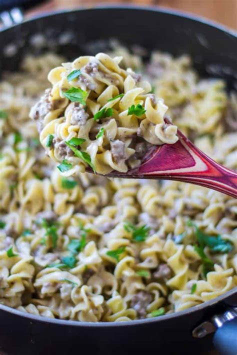 Drain fat from pan and add 3/4 can of beef broth. Ground Beef Stroganoff | A Wicked Whisk