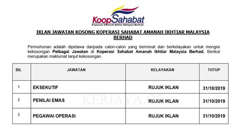 1 april 2021 operasi & pentadbiran • … Jawatan Kosong Terkini Koperasi Sahabat Amanah Ikhtiar ...