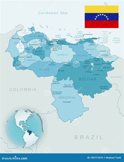 Blue Green Detailed Map Of Venezuela Administrative Divisions With