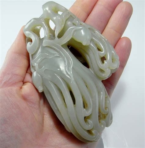 18th Century Jade Citron Lady Finger Citron Buddhas Hand Nephrite Jade Carving Statue Antique