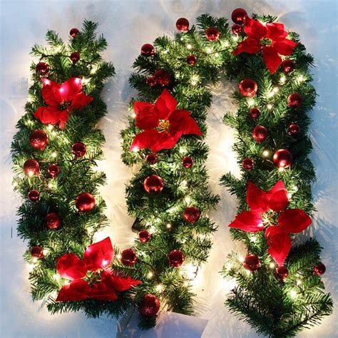 Christmas Garland Artificial Holiday Pe Mixed Garland With Battery