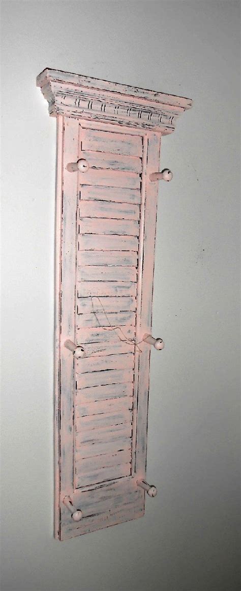 Upcycled Distressed Window Shutter Pink Peg Hooks Wood Hand
