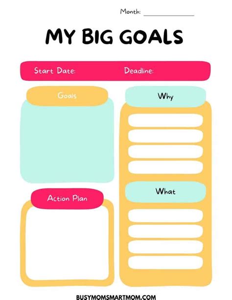 8 Free Goal Setting Worksheets For Moms And Kids Busy Mom Smart