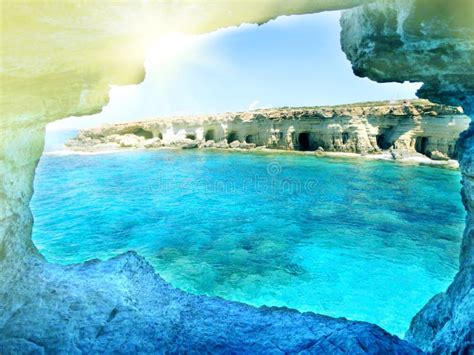 Cave Rocky Coast Landscape Mediterranean Sea Cyprus Island Stock Photo