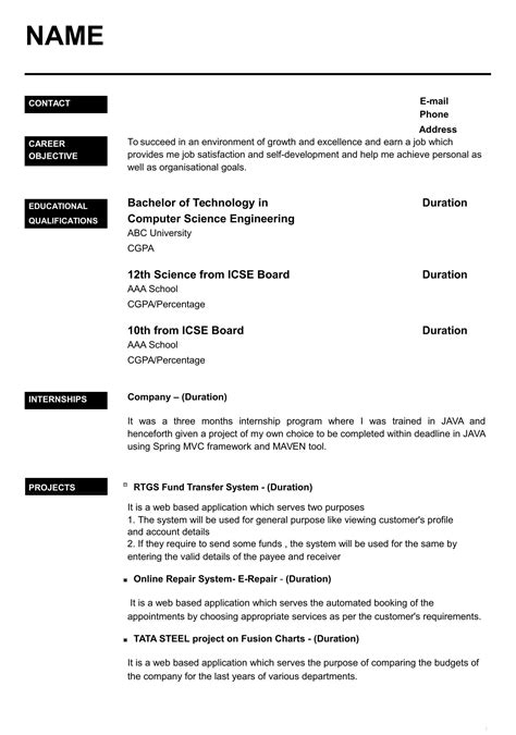 Learn how to write a cv in 2021 for freshers and experienced professionals. B E Resume Format For Freshers | Job resume template ...