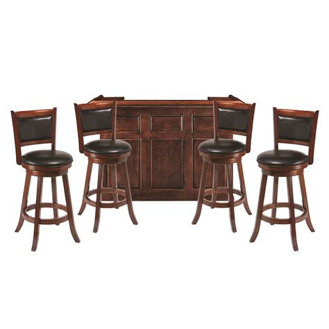 Additionally, some of our bar stools even feature a swivel feature so you can enjoy a commanding 360 degree view of your kitchen, dining room or study. 72" Chestnut Home Bar with 4 Matching Bar Stools | eBay