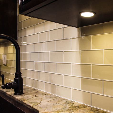 Cream Glass Subway Tile Kitchen Backsplash Pebble Tile Shop