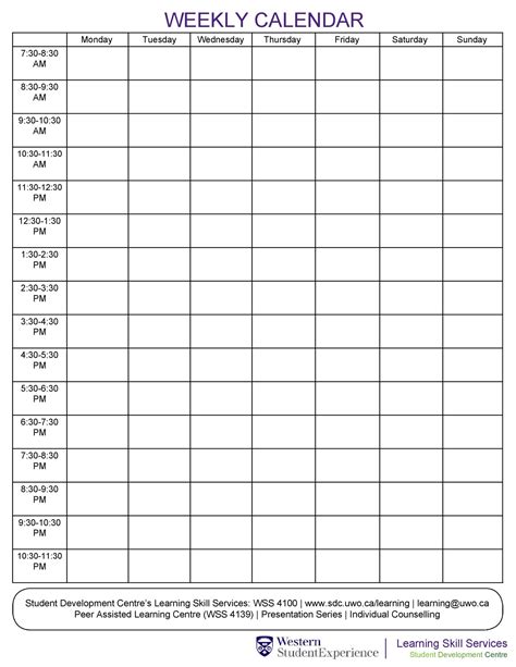 Editable Hourly Schedule Template