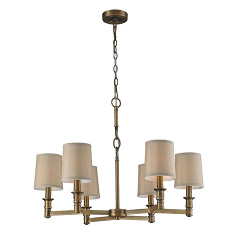 Baxter 6 Light Chandelier In Brushed Antique Brass And Shades Included