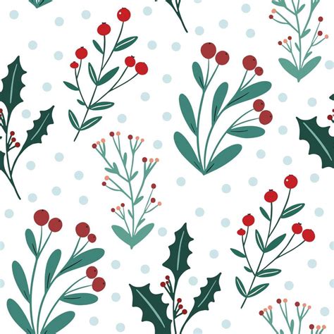 Festive Winter Floral Seamless Pattern Background With Holly Berry