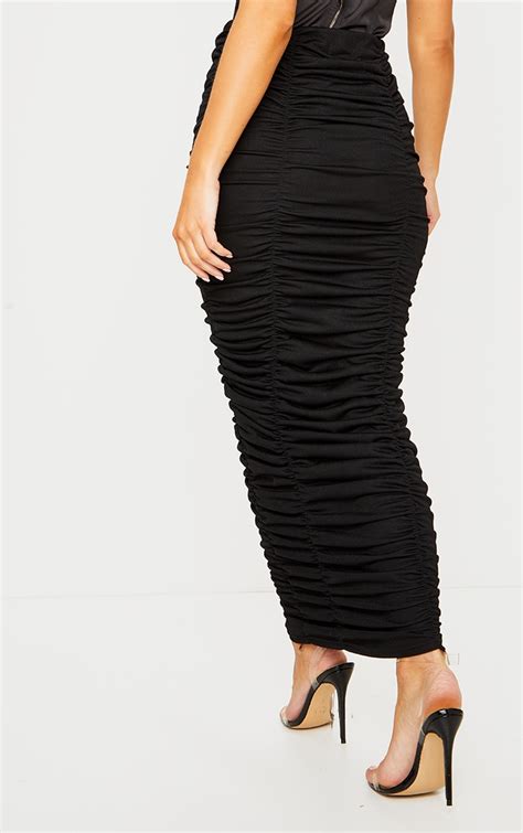 Black Ruched Maxi Skirt Skirts Prettylittlething Usa