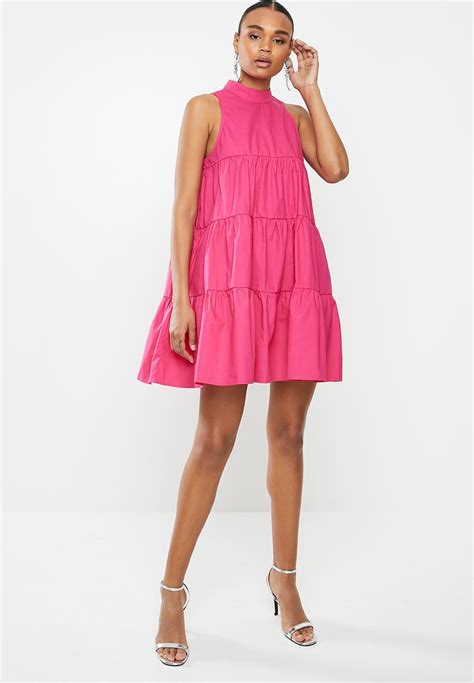 Poplin Sleeveless Tiered Smock Dress Pink Missguided Casual