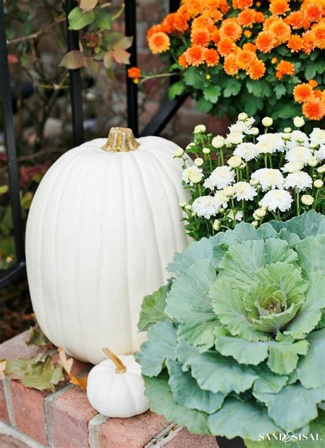 Fall Porch Decorating White Pumpkins And Cabbage Halloween Home Decor