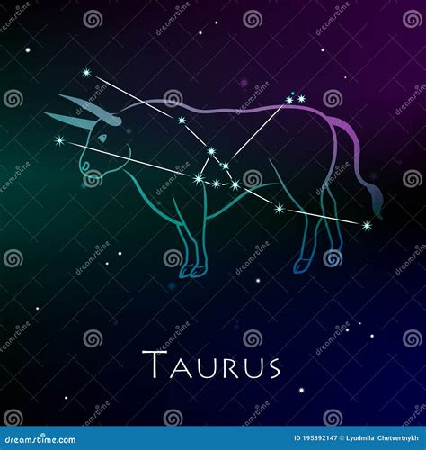 Taurus Zodiac Sign And The Constellation Against A Dark Starry Sky