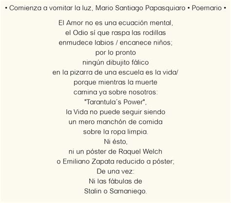 Comienza A Vomitar La Luz Mario Santiago Papasquiaro Poema Original
