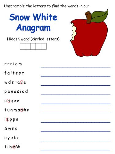 Snow White Anagram Puzzles