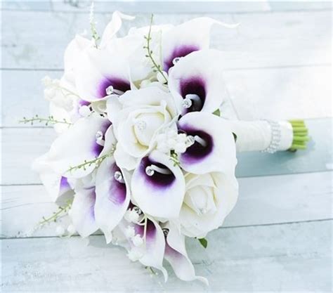 purple heart picasso callas roses and hydrangeas bouquet rich bouquet made with natural touch