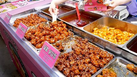 Nice cafe in hotel lobby. Crispy sweet chicken (Dak Gangjeong) - Korean street food ...