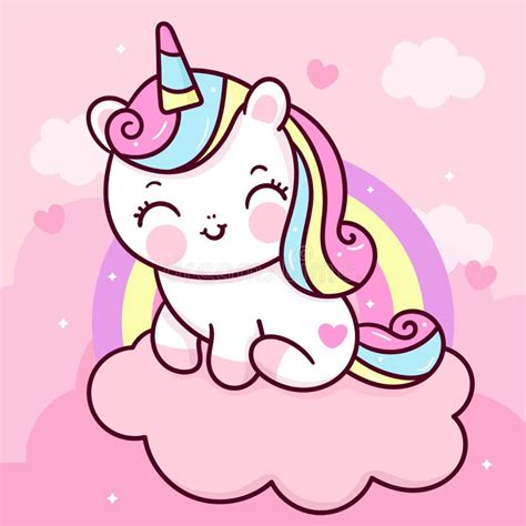 Lindo Unicornio Vector En Dulce Nube Y Corazón Con Arco Iris Pony