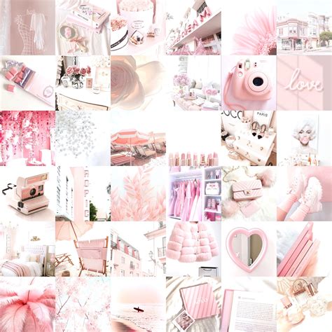 70 Pink And White Aesthetic Photo Wall Collage Digital Etsy