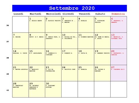 Calendario Settembre 2020 Da Stampare Equinozio Di Autunno