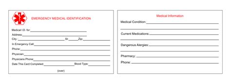 Free Printable Medical Id Card Template Printable Templates