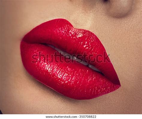 Sexy Lips Beauty Red Lips Makeup Detail Beautiful Make Up Closeup