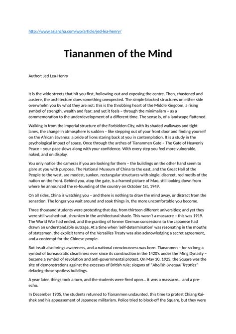 Pdf Tiananmen Of The Mind