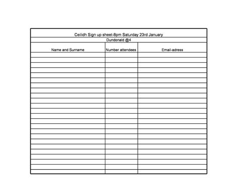 Sign Up Sheet Printable