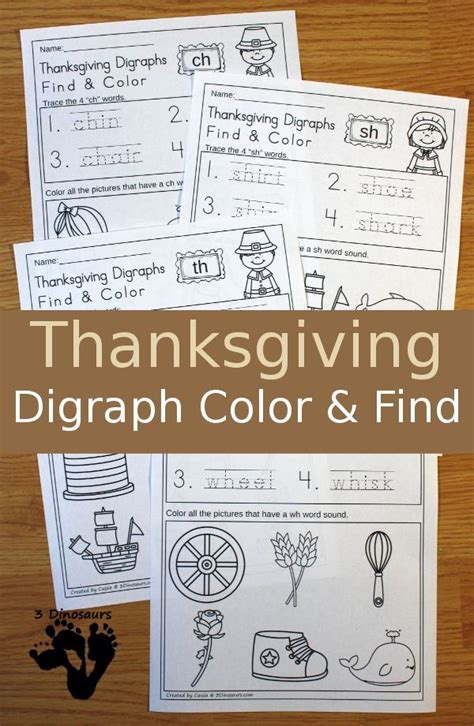 free no prep thanksgiving digraph find and color for beginning digraph ch sh th and wh 3di