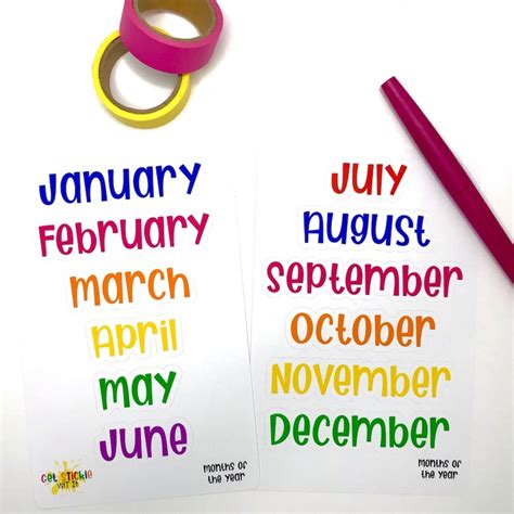 Months Of The Year Stickers Planner Stickers Calendar Etsy