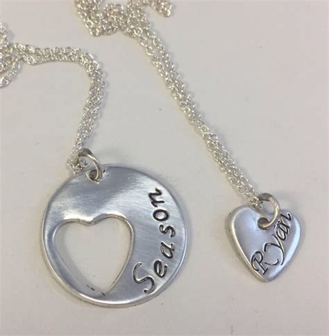 mother daughter sterling silver hand stamped necklace