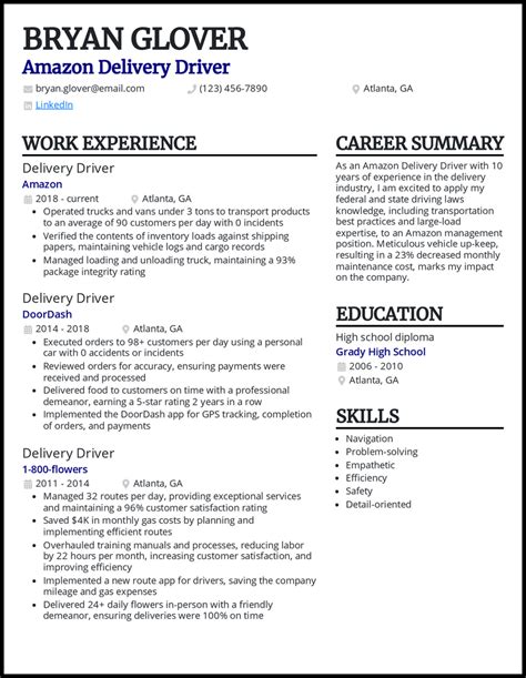 Resume Template For Amazon