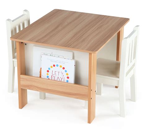 Humble Crew Journey Kids Wood Table And 2 Chairs Set With Book Storage