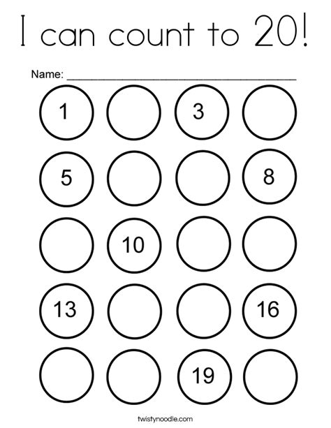 I Can Count To 20 Coloring Page Twisty Noodle Math Activities