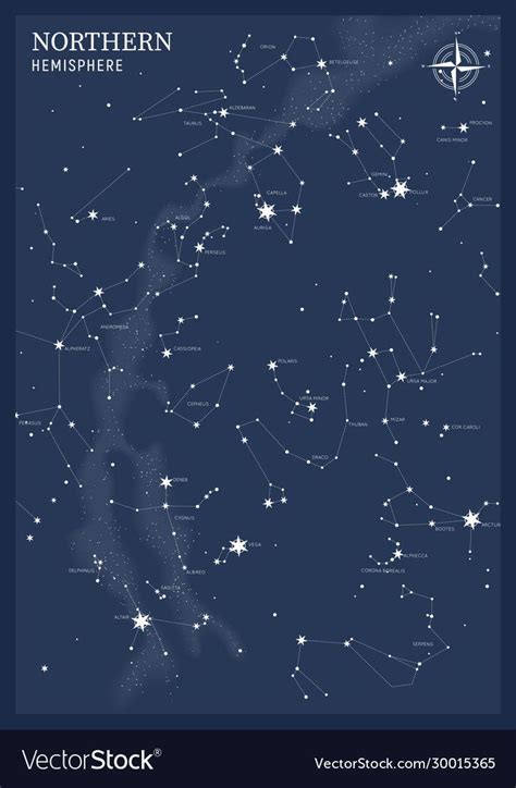 Northern Hemisphere High Detailed Star Map Of Vector Constellations