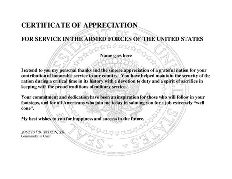 Military Certificate Of Appreciation Template