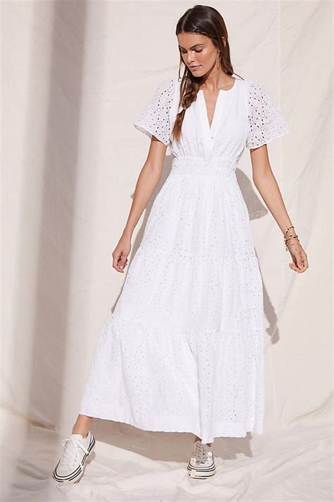 Eyelet Maxi Dress White Maxi Dresses Maxi Dress With Sleeves Pleated