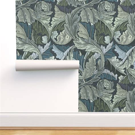 Victorian Sage Wallpaper Acanthus Teal By Peacoquettedesigns Etsy