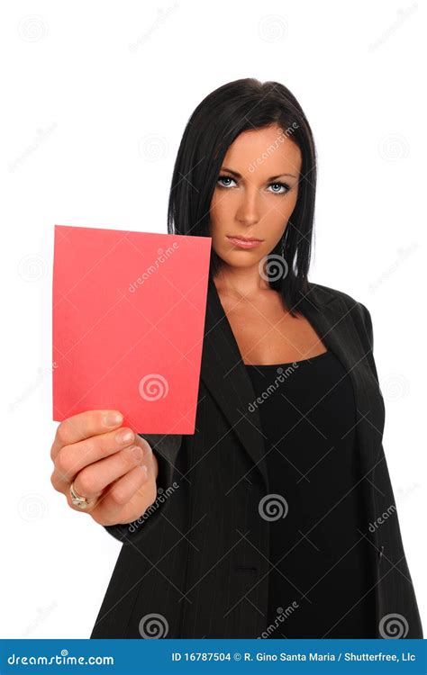 Businesswoman Showing Red Card Stock Photo Image Of Authority