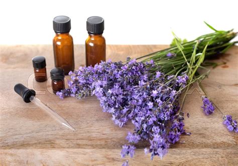 Lavender And Essential Oils In Front Of Stock Image Colourbox