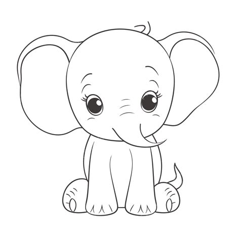 Baby Elephant Drawing Coloring Outline Sketch Vector Elephant Drawing