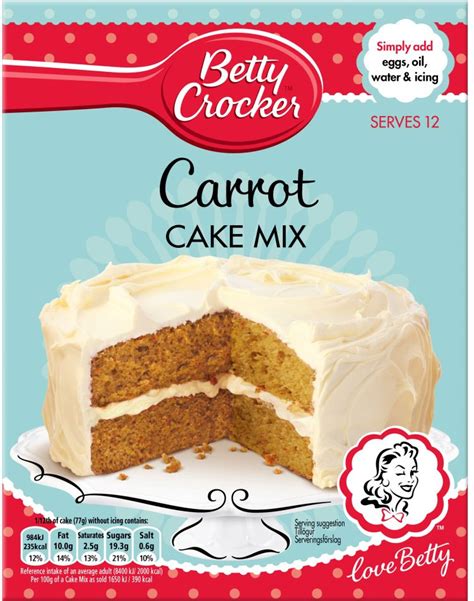 Just add a few simple ingredients as directed and pop in the oven for a sweet treat any time of day. Betty Crocker Carrot Cake Mix