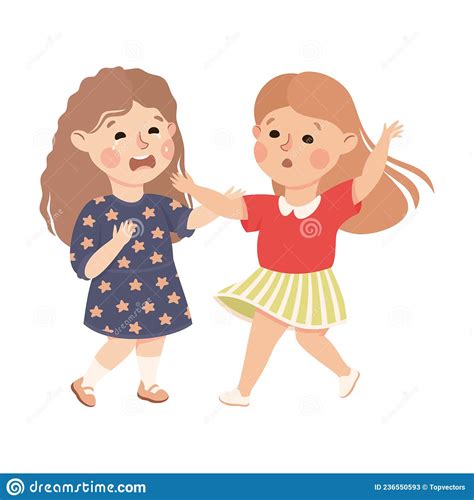 Little Girl Supporting And Comforting Crying Friend Vector Illustration