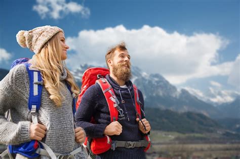 premium photo adventure travel tourism hike and people concept smiling couple walking