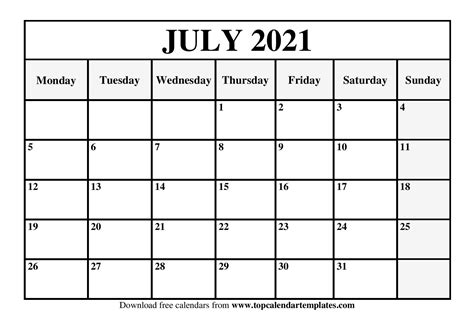 Free printable monthly calendar 2021 is available here. Free July 2021 Printable Calendar - Monthly Templates