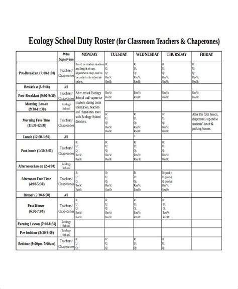 Duty Roster Template 19 Free Word Excel Pdf Document Downloads