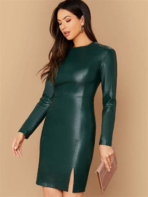 Split Hem PU Leather Dress SHEIN USA Bekleidung Lederbekleidung