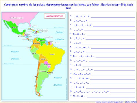 Me encanta escribir en español: Mapa de Hispanoamérica