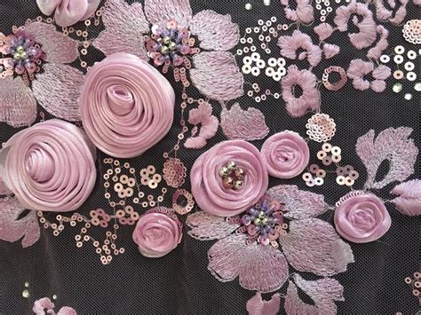 Embroidered Fabric 3d Appliques Lavender Floral